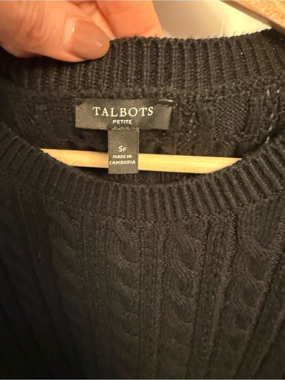 Talbots Petite Black Cable Knit Shoulder Button Sweater SP - Picture 6 of 11
